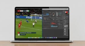 Ecrã de um computador mostrando multitasking com um canal de IPTV e trabalho em simultâneo.